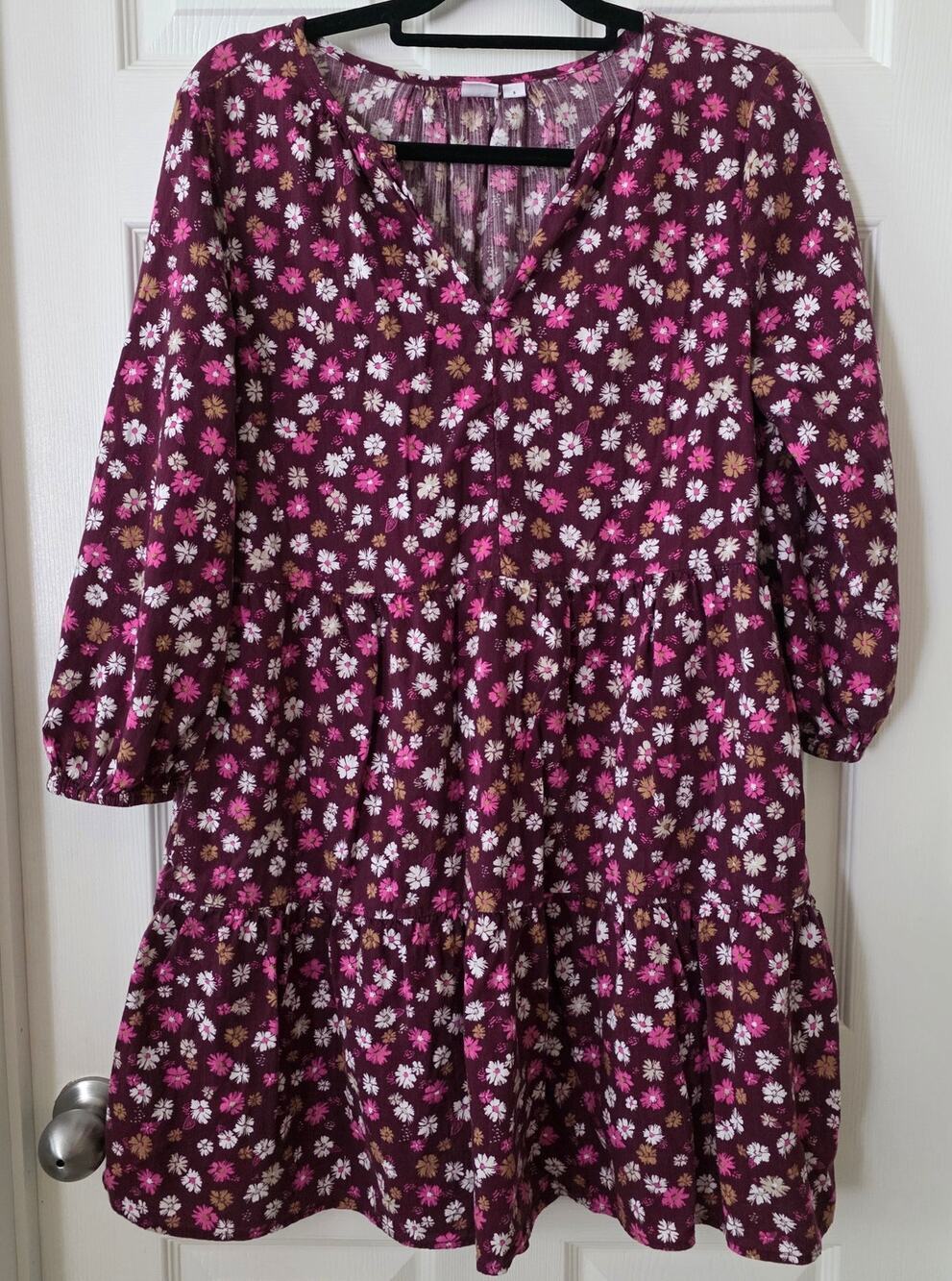 Gap Splitneck Boho Purple Floral Mini Dress Size Small